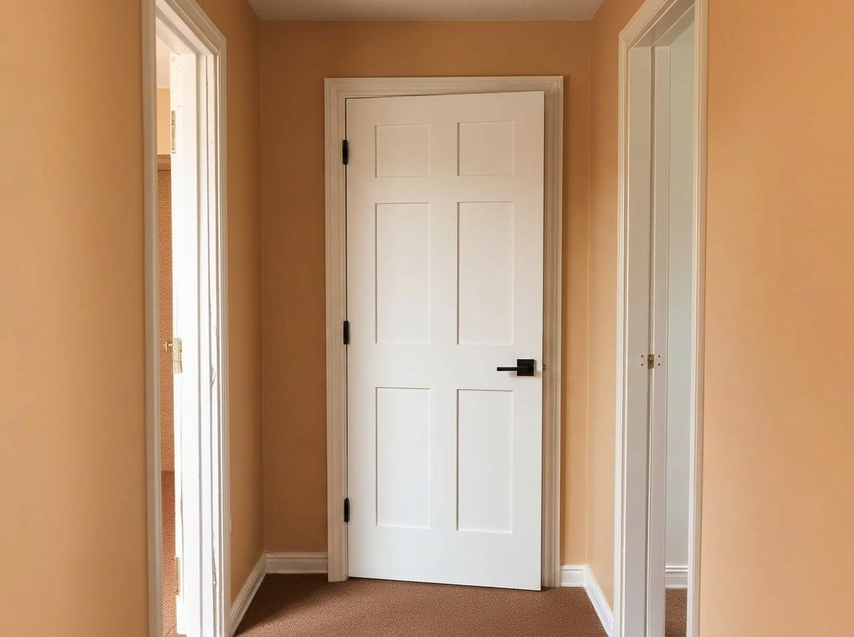 After: fresh white shaker interior door with matte black lever handle installed by handyman in Houston TX