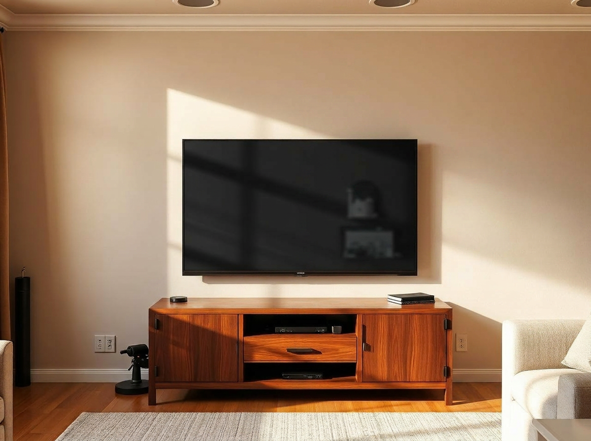 After: 65-inch TV cleanly wall-mounted with all cables concealed inside the wall by handyman in Katy TX